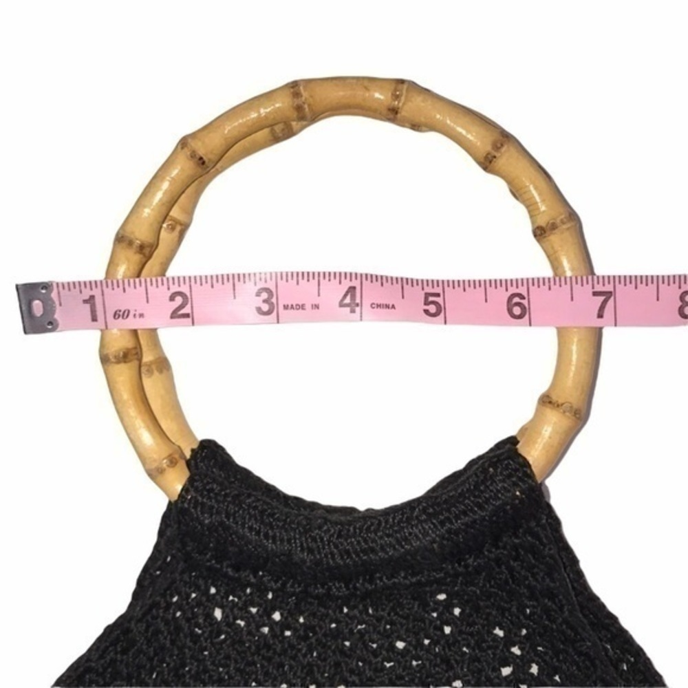 Black Crochet Bag With Bamboo Handles & Magnetic Closure - Picture 3 of 9